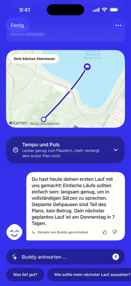 Buddys Auswertung nach einem Lauf (Deutsch)