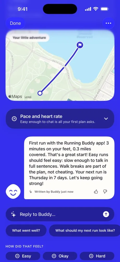 Buddy's debrief after a run, in English