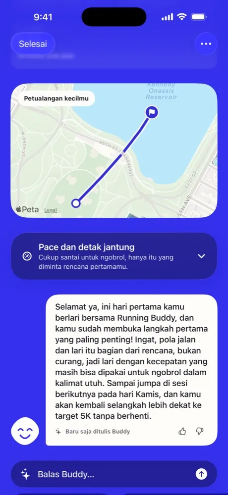 Ulasan Buddy setelah lari, dalam Bahasa Indonesia