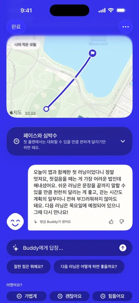 러닝 후 Buddy의 리뷰 (한국어)