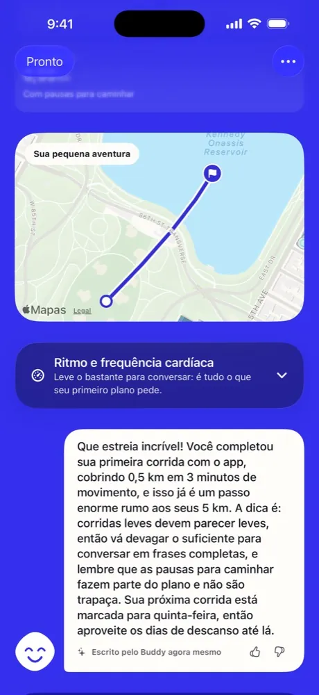 Análise do Buddy depois de uma corrida, em Português